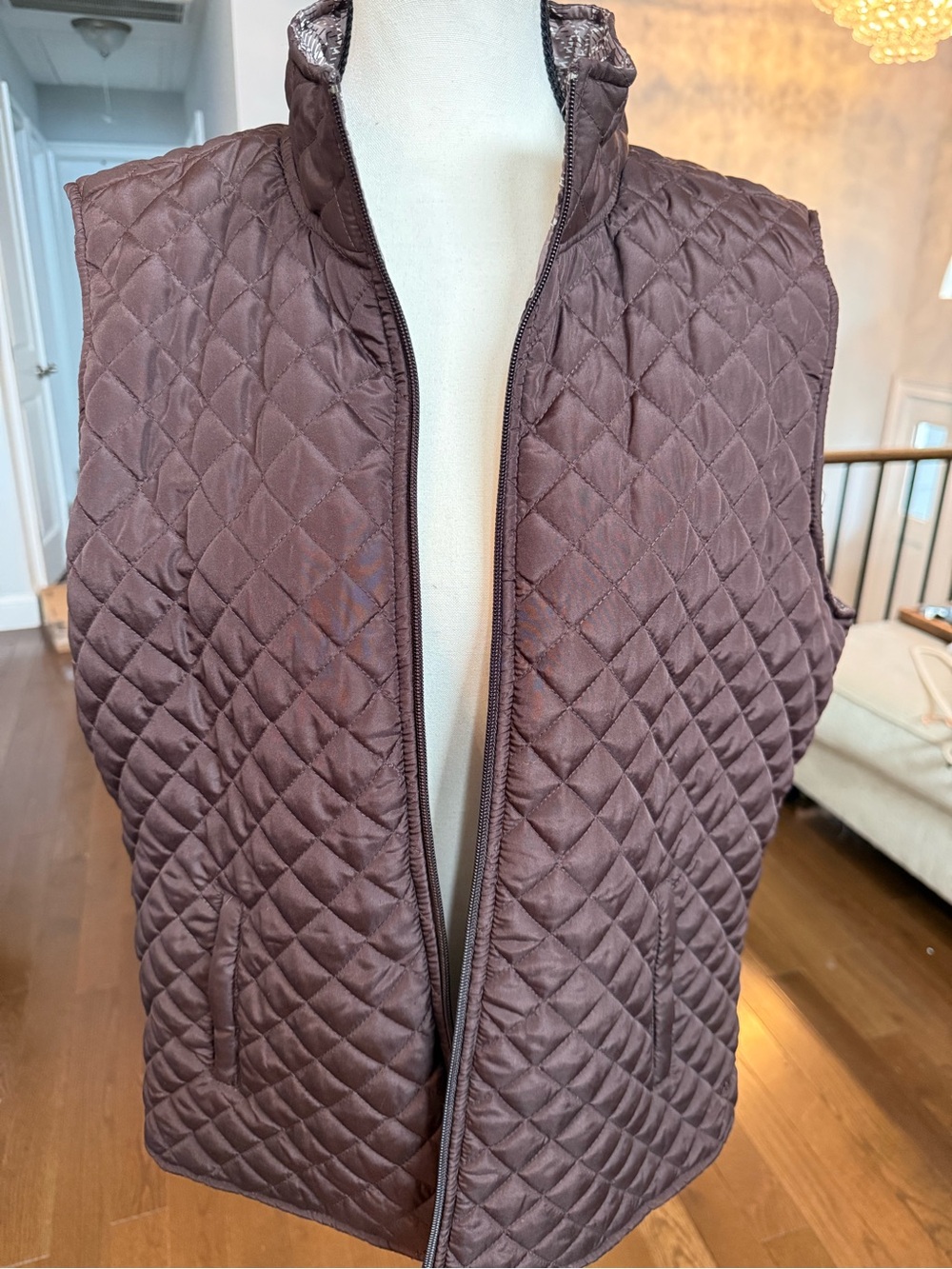 Three Hearts Quilted Sleeveless  Reversible Vest in Brown Size XL